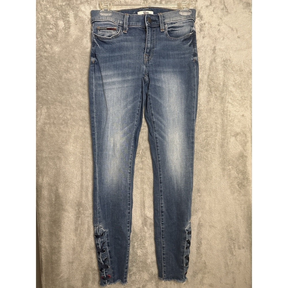 Tommy Hilfiger Denim Jeans Womens Size 0 Skinny Lace Up Ankle Raw Hem Stretch